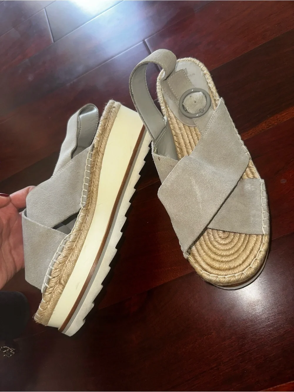 Women's Suede Crisscross Espadrille Sandals in Light Gray